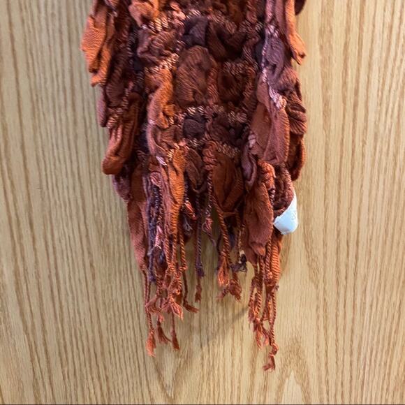 CJ Banks Stretchy Fall / Autumn Scarf Brown & Dark Orange w/ Fringe Approx 62 In - Picture 3 of 6